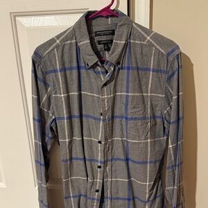 Banana Republic Men's Shirt in Gray and Blue Check